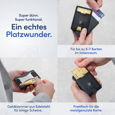 SWYPE Aluminium Slim Wallet - Carbon Geldbörse Herren Klein mit RFID Schutz - Kleiner Mini Geldbeutel Herren mit Geldklammer - Kartenetui mit Geldspange - Smart Portmonee Herren - Portemonnaie