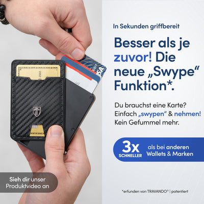 SWYPE Aluminium Slim Wallet - Carbon Geldbörse Herren Klein mit RFID Schutz - Kleiner Mini Geldbeutel Herren mit Geldklammer - Kartenetui mit Geldspange - Smart Portmonee Herren - Portemonnaie