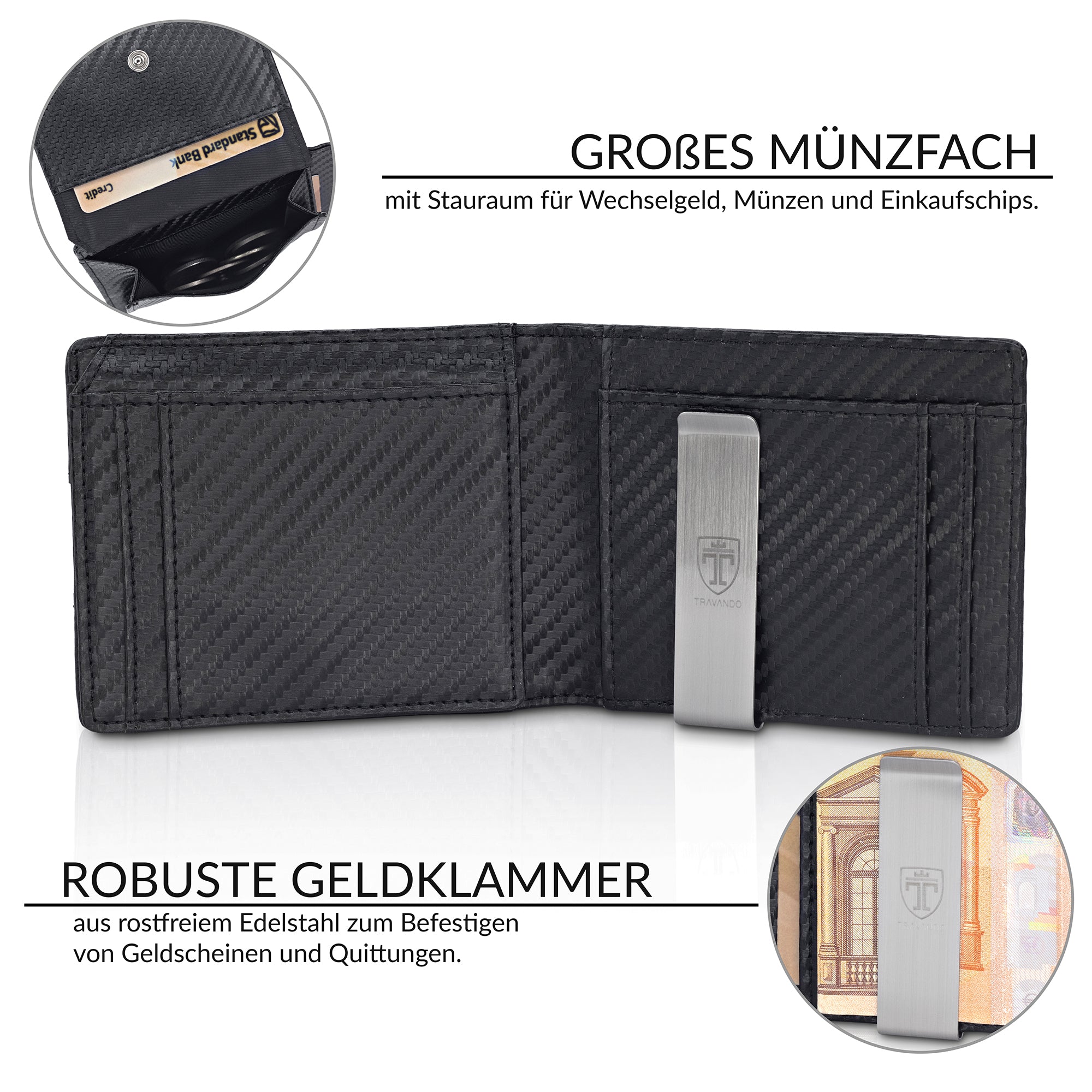 Geldbörse mit Geldklammer HELSINKI (carbon) (B-Ware)