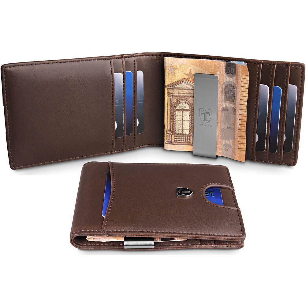 geldbeutel männer geldklammer slim portemonnaie geldbörse herren kaufen brieftasche portmonee portmonaise Geldtasche herrengeldbeutel herrengeldbörse geldscheinklammer geldclip RFID Wallet Geschenk braun klein Geschenk Porto travando karten