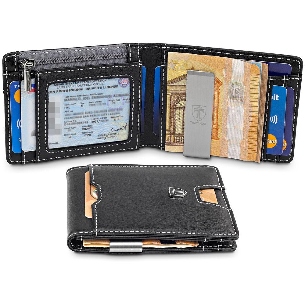 geldbeutel männer geldklammer slim portemonnaie geldbörse herren kaufen brieftasche portmonee portmonaise Geldtasche herrengeldbeutel herrengeldbörse geldscheinklammer geldclip RFID Wallet Geschenk schwarz klein Geschenk Dubai travando karten
