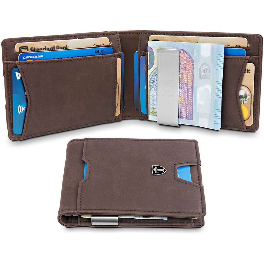 geldbeutel männer geldklammer slim portemonnaie geldbörse herren kaufen brieftasche portmonee portmonaise Geldtasche herrengeldbeutel herrengeldbörse geldscheinklammer geldclip RFID Wallet Geschenk braun klein Geschenk bogota travando karten