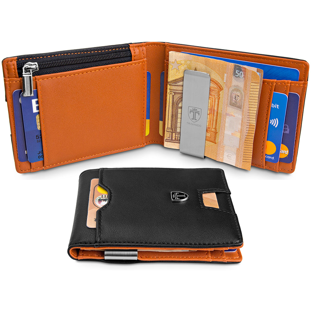 geldbeutel männer geldklammer slim portemonnaie geldbörse herren kaufen brieftasche portmonee portmonaise Geldtasche herrengeldbeutel herrengeldbörse geldscheinklammer geldclip RFID Wallet Geschenk schwarz klein Geschenk London travando karten