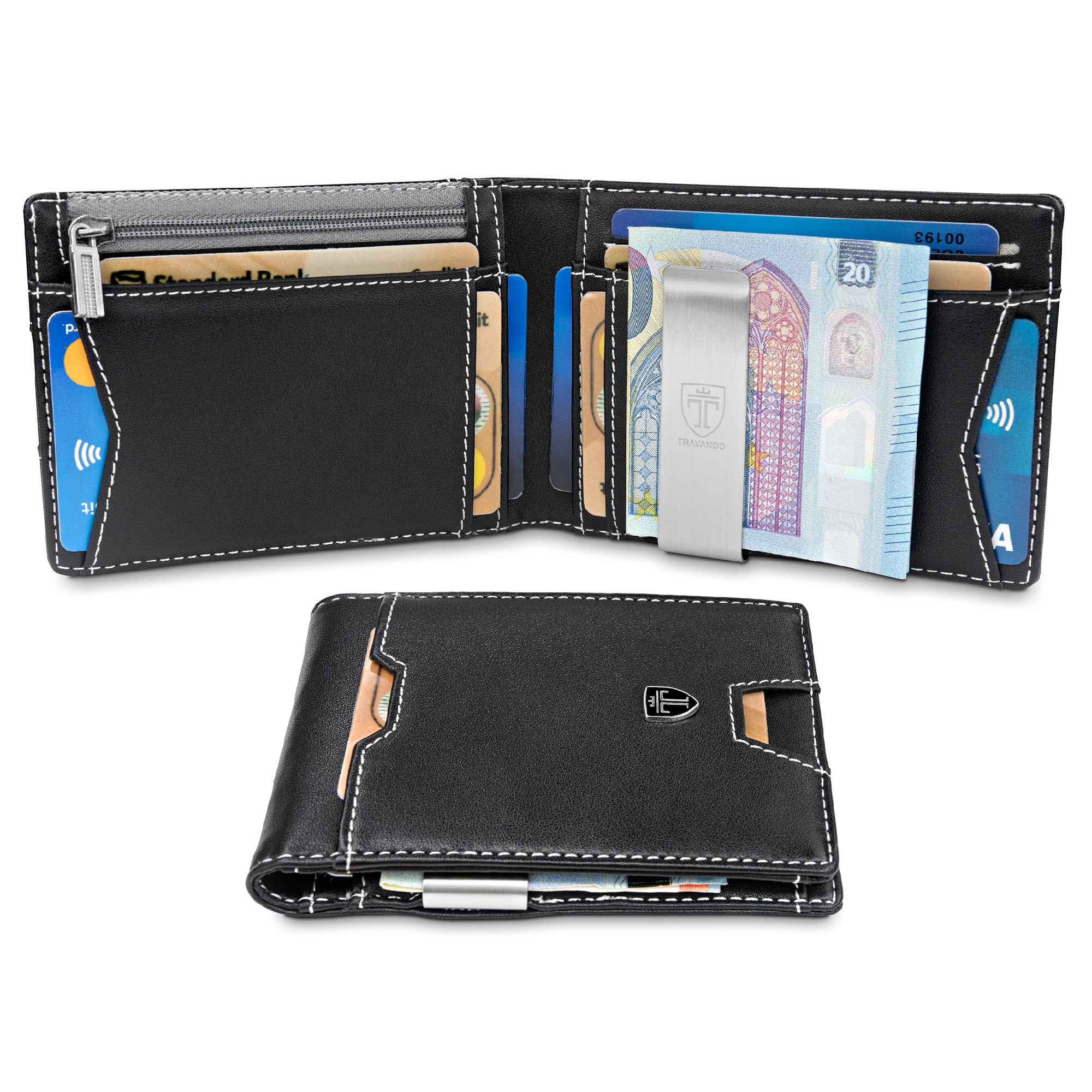 geldbeutel männer geldklammer slim portemonnaie geldbörse herren kaufen brieftasche portmonee portmonaise Geldtasche herrengeldbeutel herrengeldbörse geldscheinklammer geldclip RFID Wallet Geschenk schwarz klein Geschenk Moscow travando karten