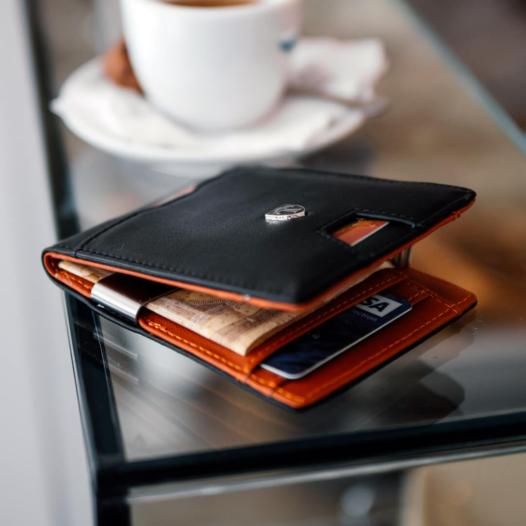 geldbeutel männer geldklammer slim portemonnaie geldbörse herren kaufen brieftasche portmonee portmonaise Geldtasche herrengeldbeutel herrengeldbörse geldscheinklammer geldclip RFID Wallet Geschenk schwarz klein Geschenk London travando karten