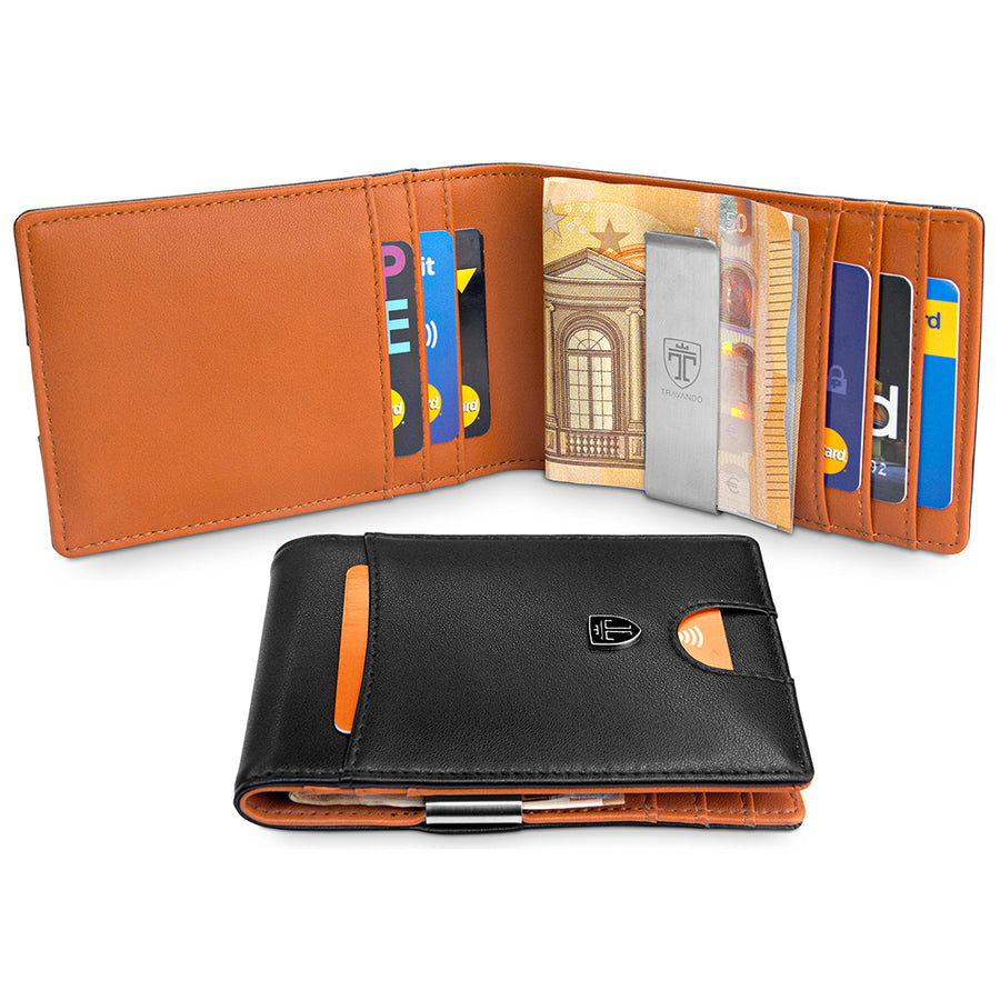 geldbeutel männer geldklammer slim portemonnaie geldbörse herren kaufen brieftasche portmonee portmonaise Geldtasche herrengeldbeutel herrengeldbörse geldscheinklammer geldclip RFID Wallet Geschenk schwarz klein Geschenk Rio travando karten
