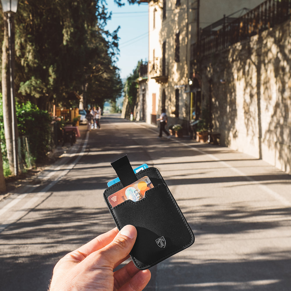 geldbeutel männer geldklammer slim portemonnaie geldbörse herren kaufen brieftasche portmonee portmonaise Geldtasche herrengeldbeutel herrengeldbörse geldscheinklammer geldclip RFID Wallet Geschenk schwarz klein Geschenk Dallas travando karten