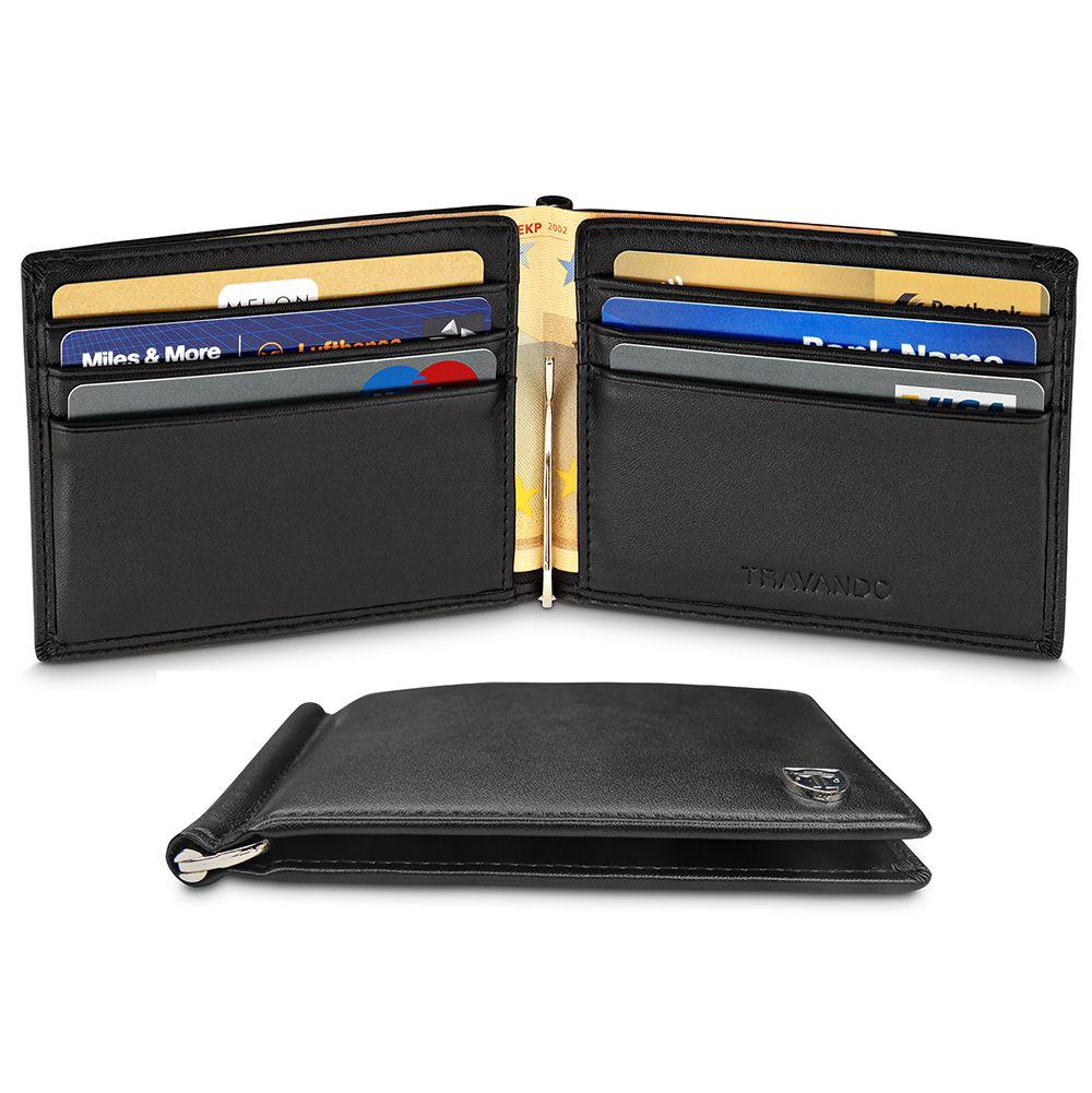 geldbeutel männer geldklammer slim portemonnaie geldbörse herren kaufen brieftasche portmonee portmonaise Geldtasche herrengeldbeutel herrengeldbörse geldscheinklammer geldclip RFID Wallet Geschenk schwarz klein Geschenk Vienna travando karten