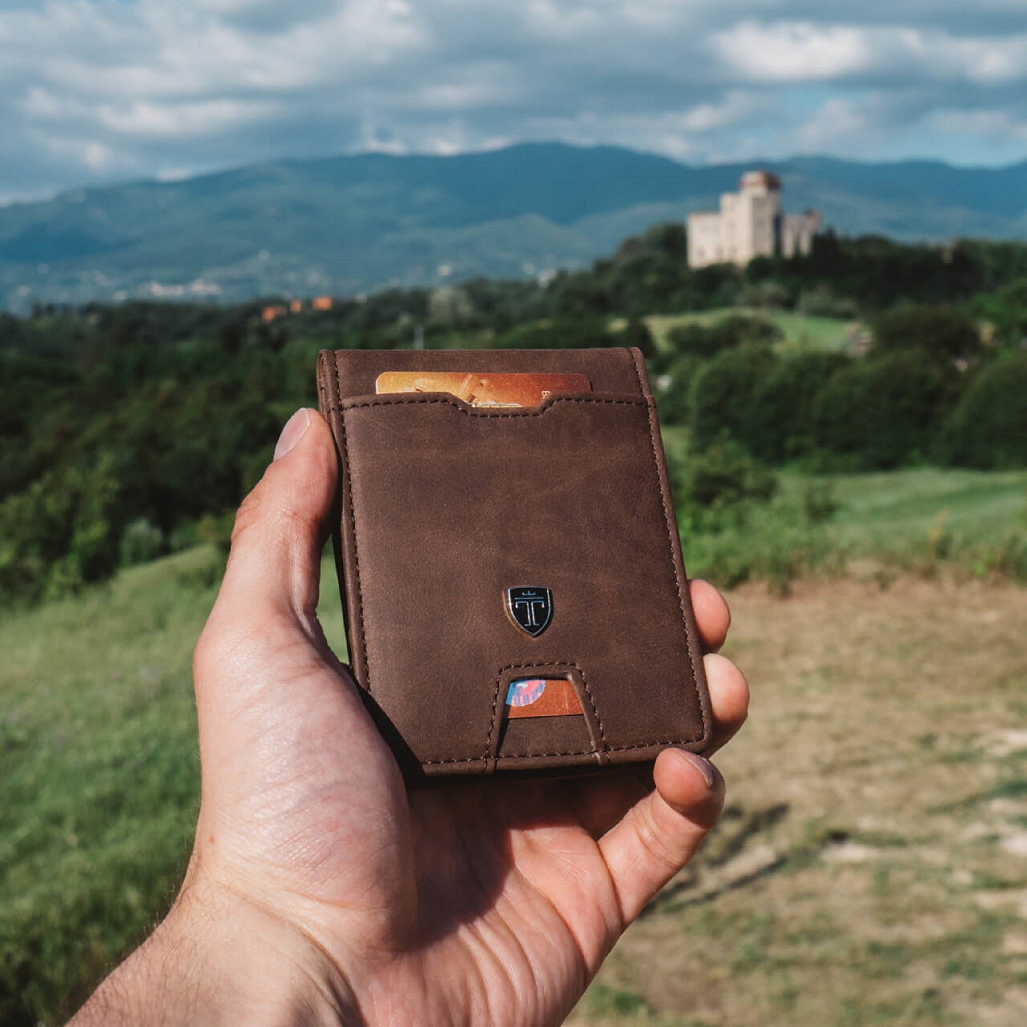 geldbeutel männer geldklammer slim portemonnaie geldbörse herren kaufen brieftasche portmonee portmonaise Geldtasche herrengeldbeutel herrengeldbörse geldscheinklammer geldclip RFID Wallet Geschenk braun klein Geschenk cairo travando karten