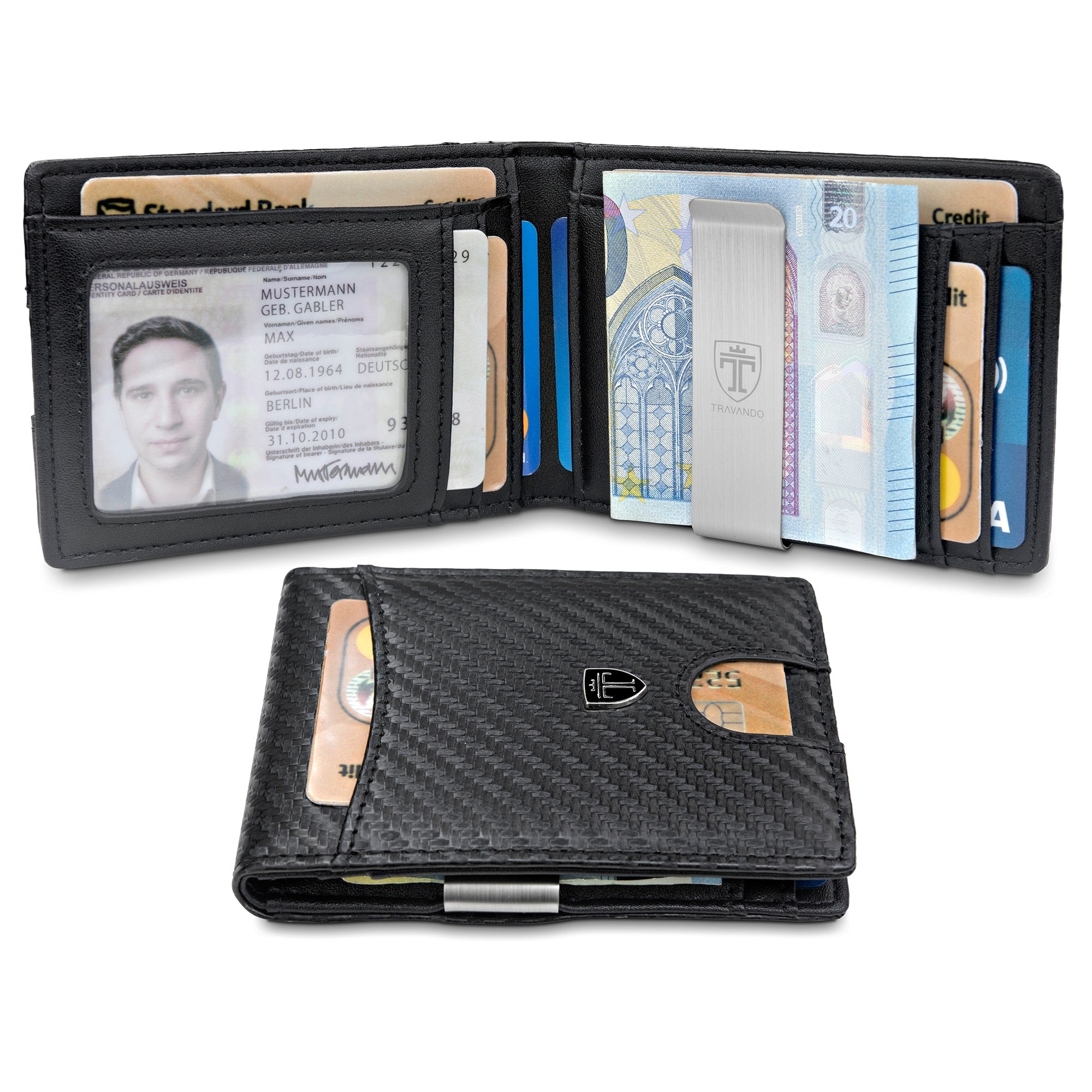 geldbeutel männer geldklammer slim portemonnaie geldbörse herren kaufen brieftasche portmonee portmonaise Geldtasche herrengeldbeutel herrengeldbörse geldscheinklammer geldclip RFID Wallet Geschenk schwarz klein Geschenk Seattle travando karten